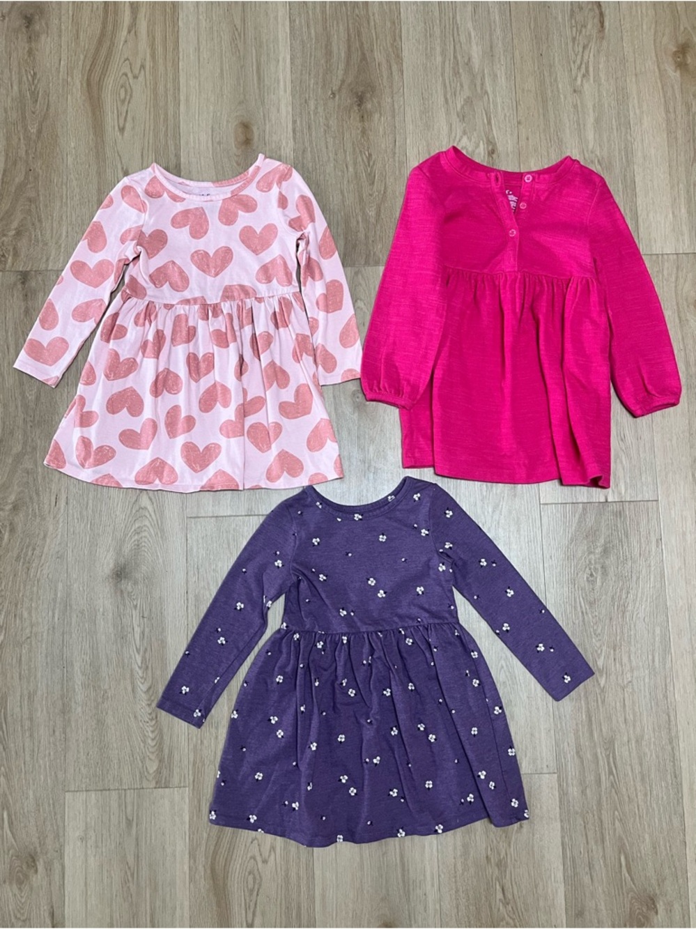 Cat & Jack Girls' Heart, Hot Pink & Purple Long Sleeve Dresses